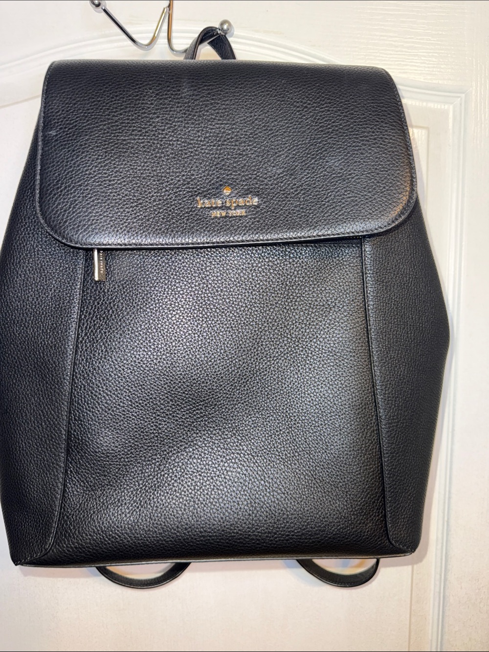 kate spade Black Pebbled Leather Backpack with Gold Logo